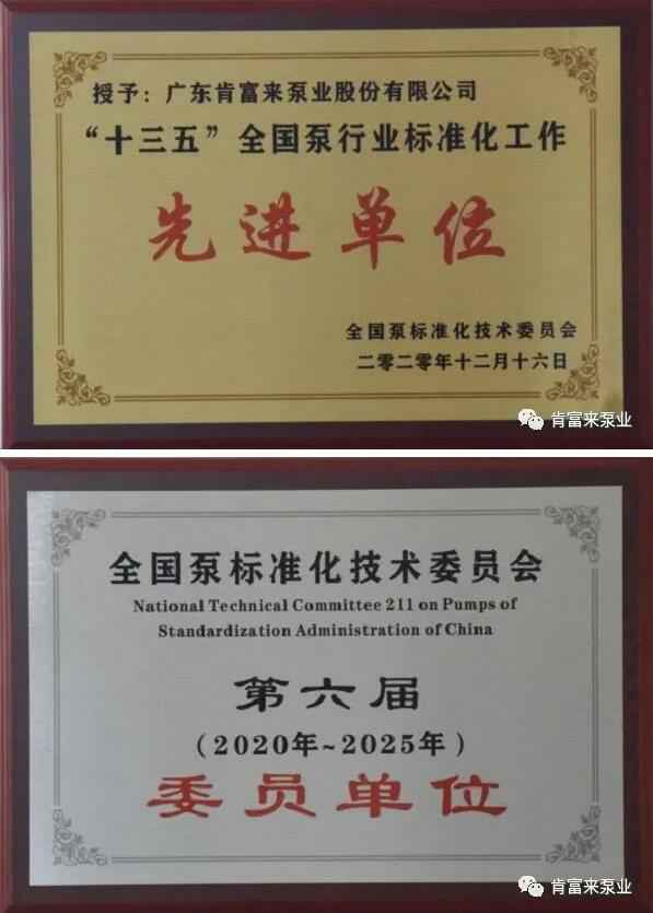 必威·BETWAY(中国区)官方网站荣获“十三五”全国泵行业标准化工作先进单位称号
